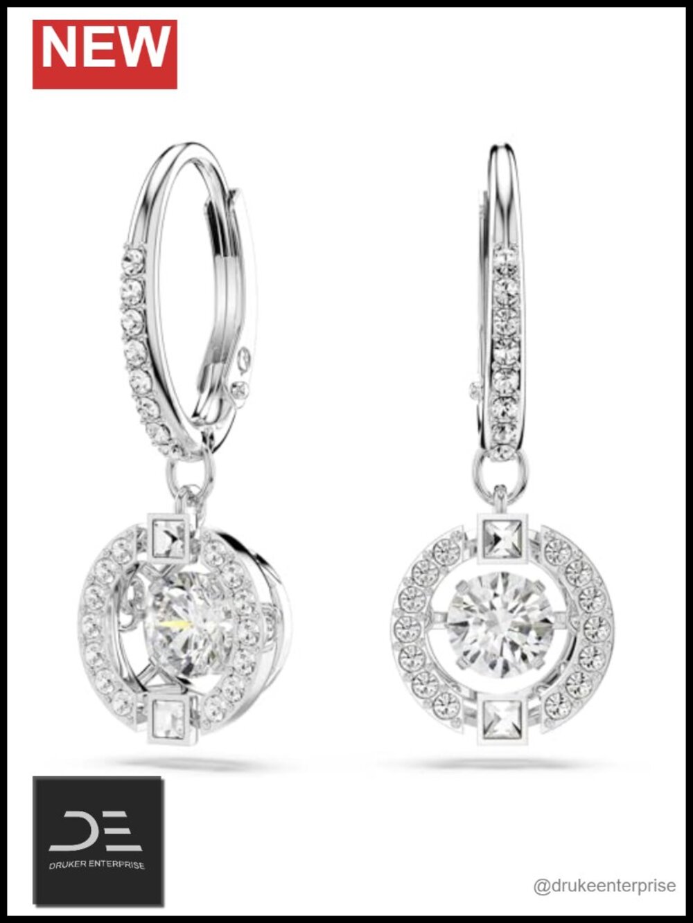 Swarovski Crystal Drop Earrings Rhodium Plated Pave
